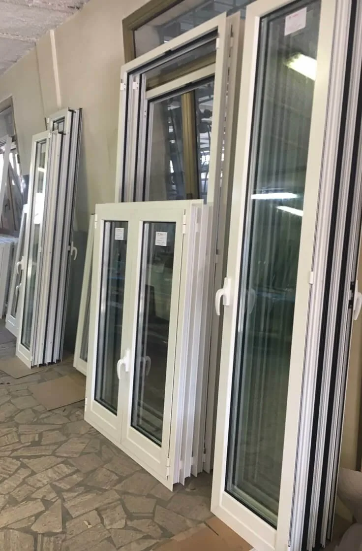 Fabricated aluminium window units staged on site ahead of installation